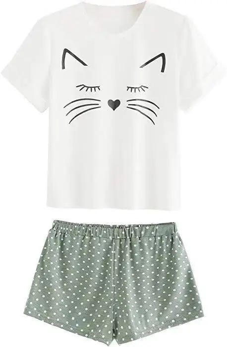 Женский хлопковый пижамный комплект с шортами Повседневная футболка короткими