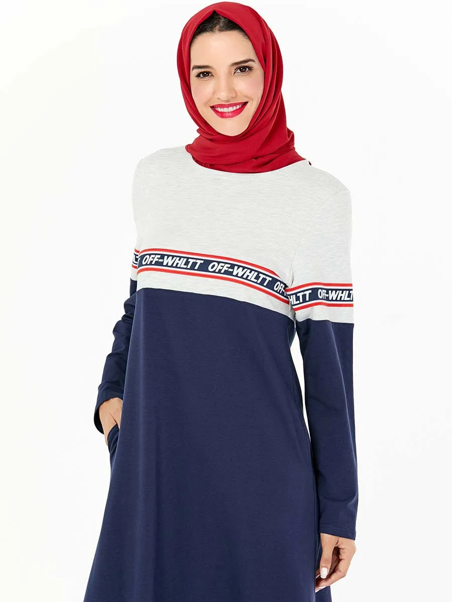 

Sports Tracksuit Muslim Dress Women Autumn Winter Cotton Abaya Turkey Hijab Side Pockets Arab Dubai Islamic Party Vestidos