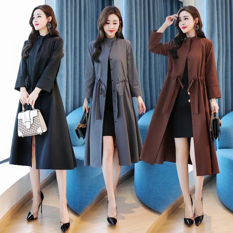 

Women's Trench Coat 2019 New Standing Collar Single-breasted Windbreaker Spring Autumn Fashion Leisure Elegant Coat Outerwear