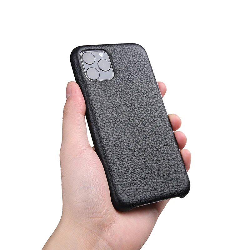 

Original Luxury Genuine Leather Case Lychee texture For Apple iphone 11 Pro Max 2019 Thin Metal Volume Button Back Cover Case