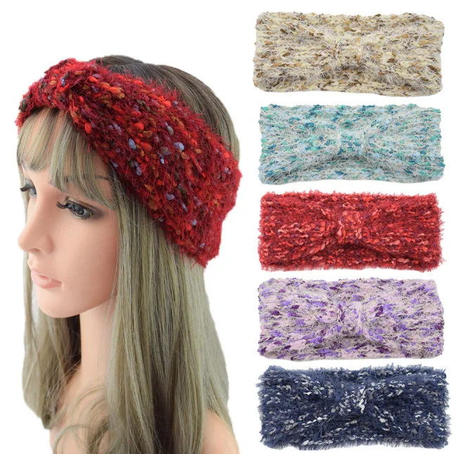 Вязаный шерстяной флисовый бант повязка на голову хиджаб шарф теплая акриловая