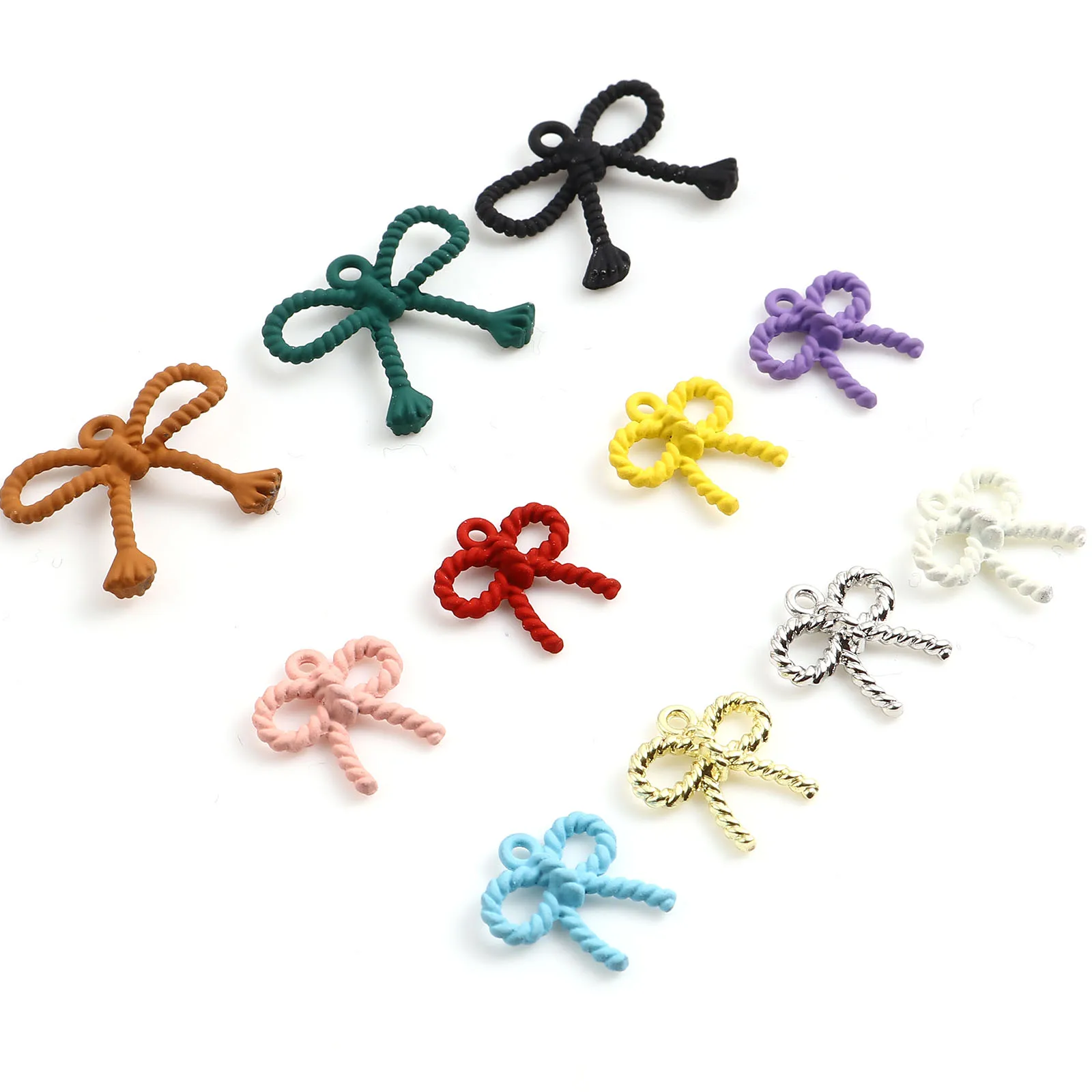 

Fashion Metal Charms Bowknot Multicolor Painted Hollow Pendants DIY Making Sweet Necklace Earrings Women Party Jewelry,10PCs