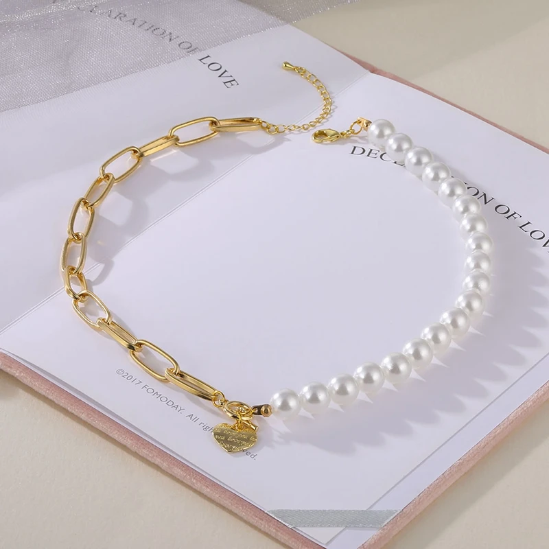 Женская жемчужная цепочка ZOVOLI ожерелье с кубинской цепочкой Unif золотым сердцем