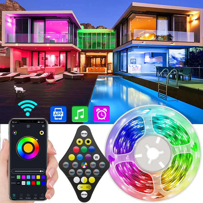 

Led Strip Lights 5050 RGBWW Warm White Diode Flexible Ribbon Tape Phone BT APP Control TV PC BackLight Holiday Party Room Decor
