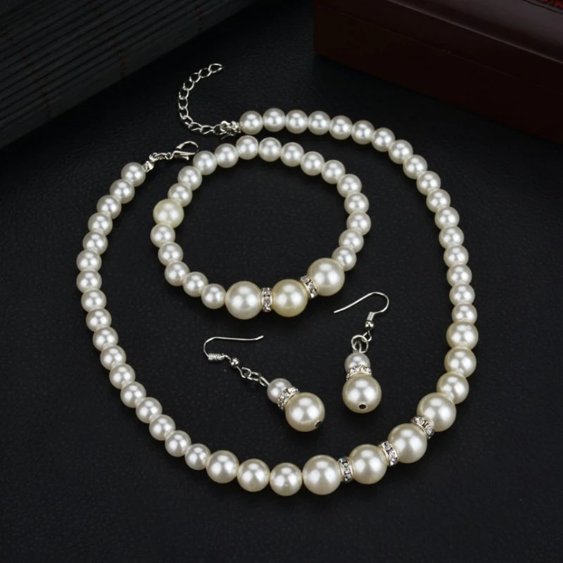 

Trendy Big Simulated Pearl Necklace Jewelry Sets For Women Fashion African Beads India Jewellry Sets