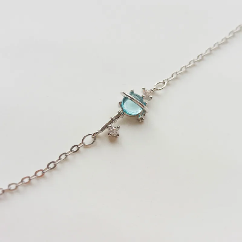 Wholesale Silver Color Blue Planet Key Shape Pendant Bracelet Zircon Star For Women Girl Birthday Gift | Украшения и аксессуары