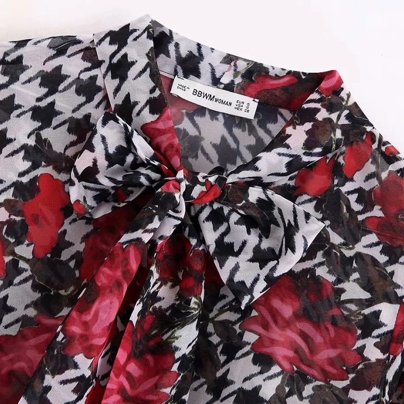 Платье с цветочным принтом для женщин со стоячим воротником бантом лентой