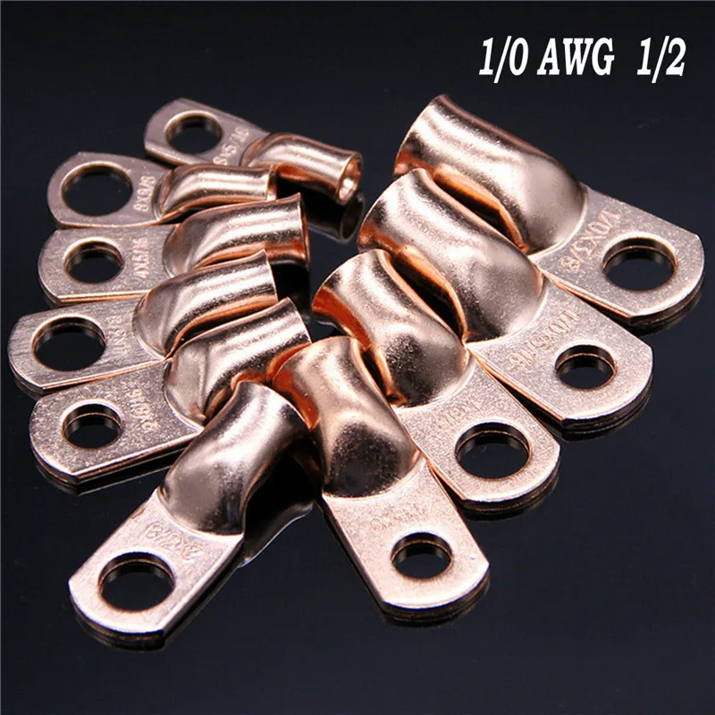 10 шт. провода Кольцо Терминал Медь 1/0 AWG Калибр 1/2 разъемы кабель автомобильные