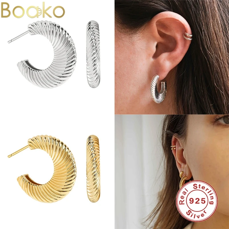 

BOAKO European and American 925 Sterling Silver Earrings C-Shape Stud Earrings For Women For Gold Silver Color 2021 Fine Jewelry