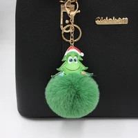 fluffy pom pom hairball keychain women girls cute cartoon christmas tree key ring pendant accessories bags keychain trinkets