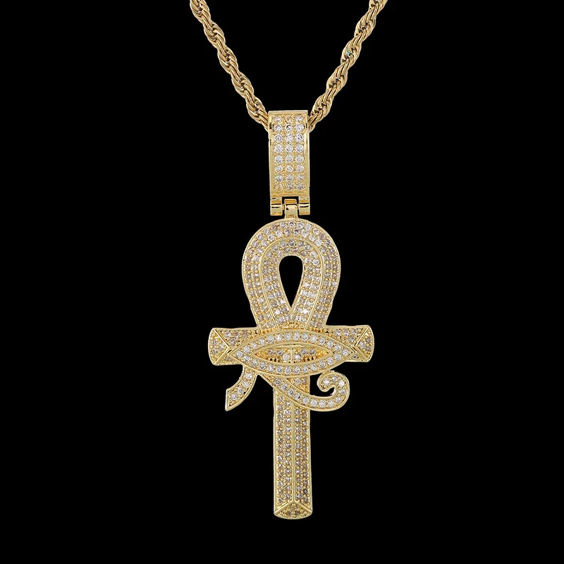 В стиле хип хоп Полный AAA CZ Циркон с твердым покрытием Bling лед из Horus глаз АНК крест