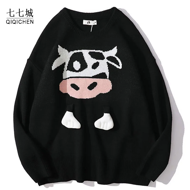 

Свитер мужской/женский, в стиле Харадзюку, с изображением коровы