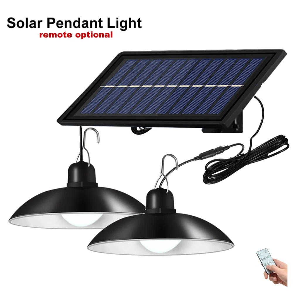 

1-4pcs double Head Solar Pendant Light Outdoor Indoor Solar Lamp hanging chandelier security lantern Garden Yard lighting remote