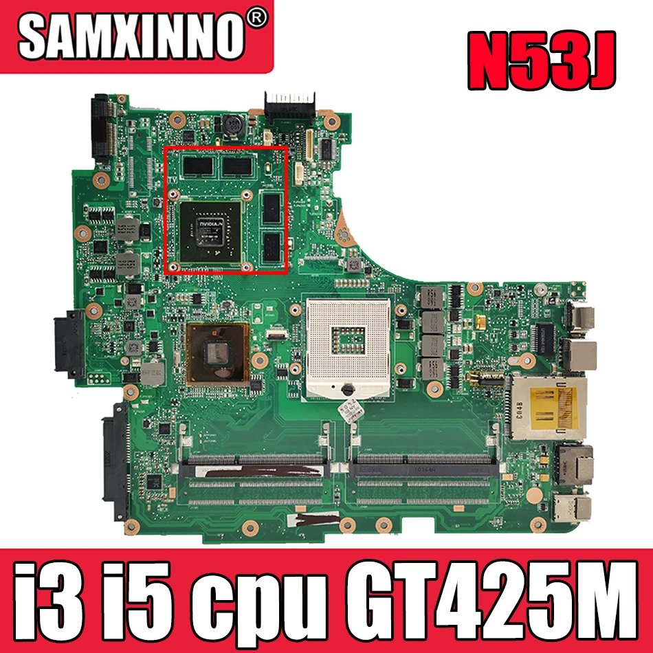 

Для материнской платы ноутбука ASUS N53J N53JF N53JN N53JL N53JG HM55 W/ GT425M 1G 2 * RAM слот для материнской платы поддержка процессора i3 i5