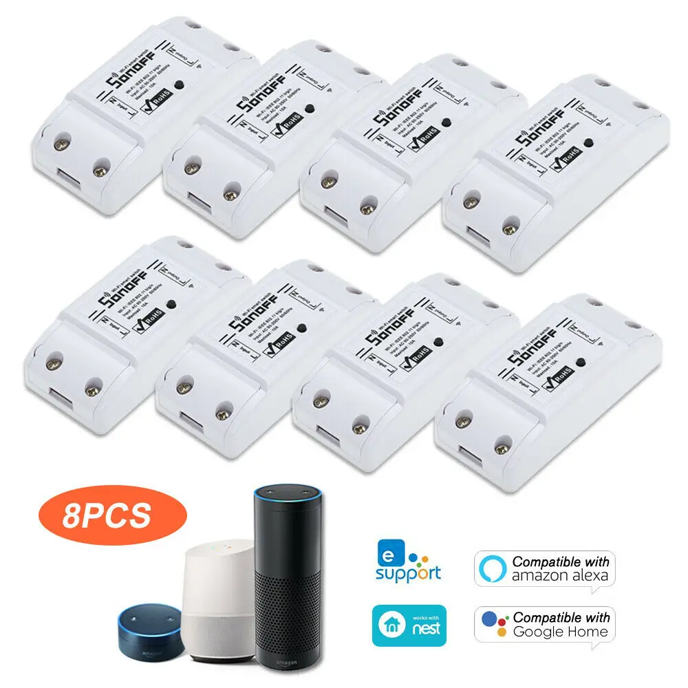 2/3/4/5/6/8/10 шт. SONOFF Basic Wi-Fi, переключатель для Alexa Google Home таймер 10A/2200W Беспроводной дистанционный переключатель умная Автоматизация модуль - Комплект: 8 PCS