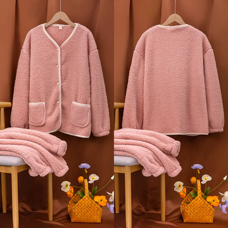 

Winter Flannel Pajamas Women's Fragrance Plus Velvet Padded Coral Velvet Home Service Suit Pajama Set Women Two Piece Set