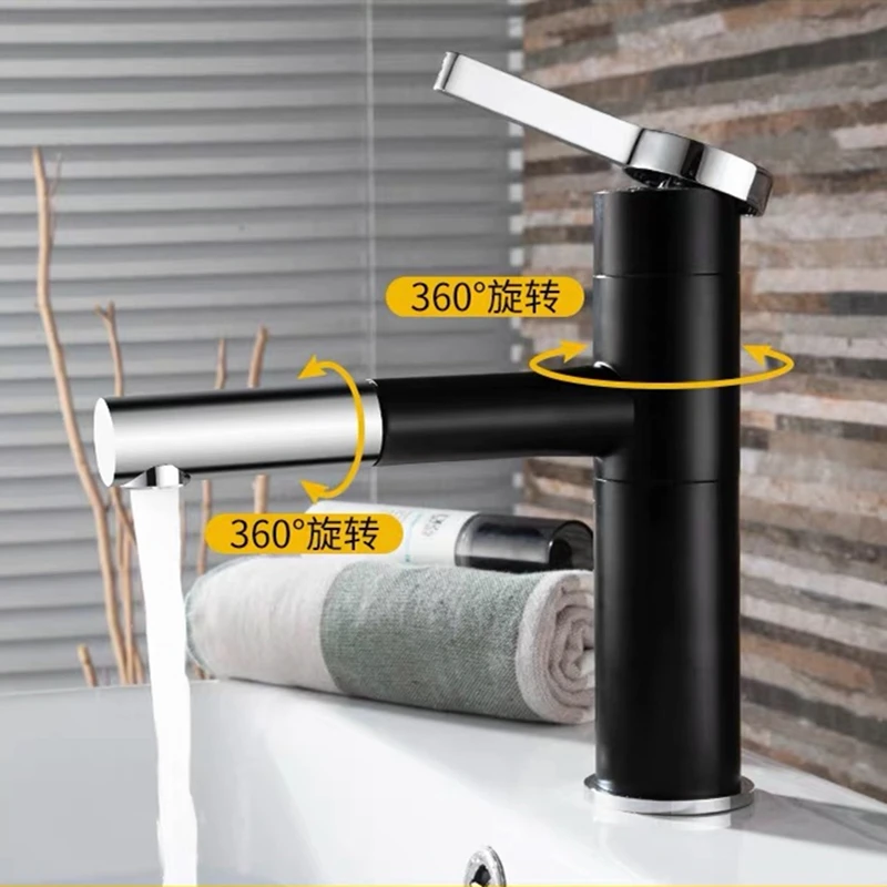 Смесители для раковины WZLY низкий хромированный латунный черный выдвижной кран