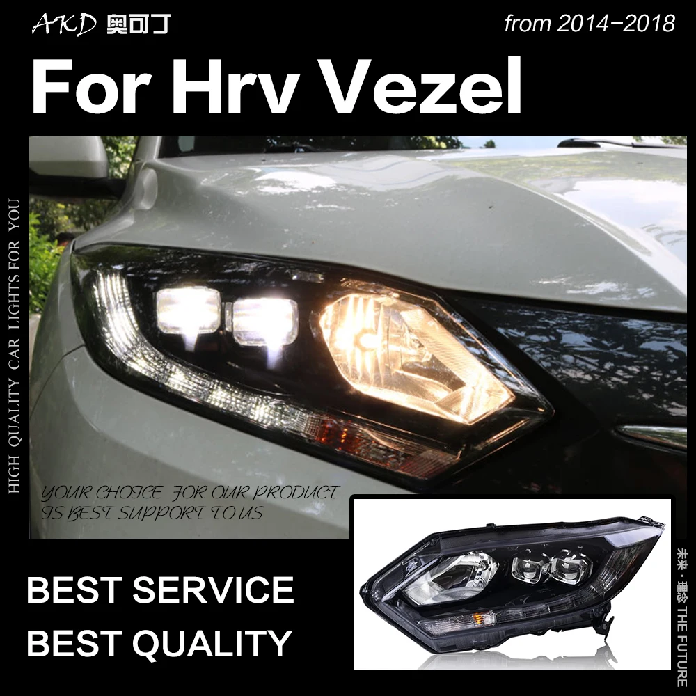 AKD автостайлинг фара для HRV Vezel светодиодная 2014-2018 сигнал поворота светодиодный DRL