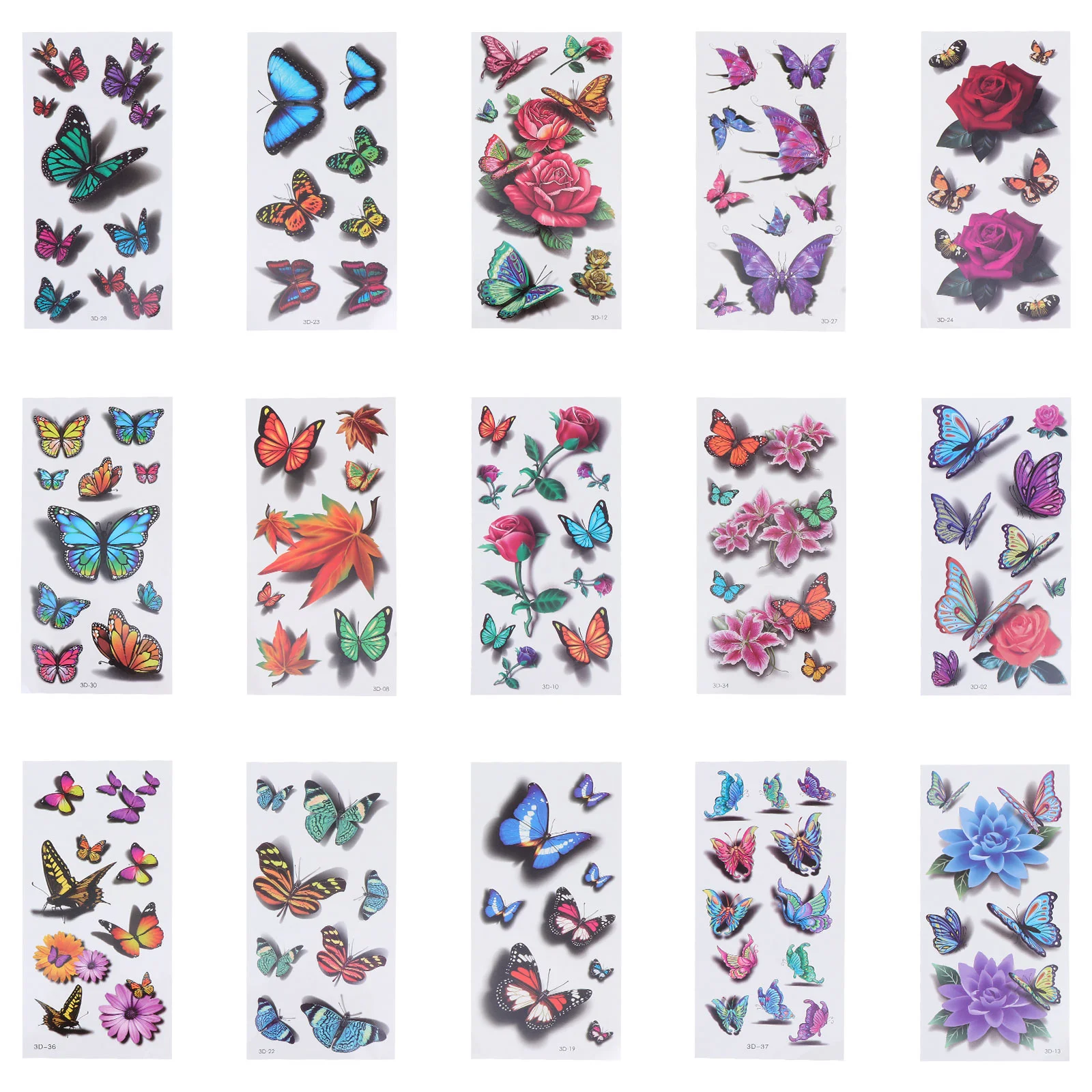 

15 шт. водонепроницаемые практичные татуировочные наклейки с цветочным узором (разные цвета)