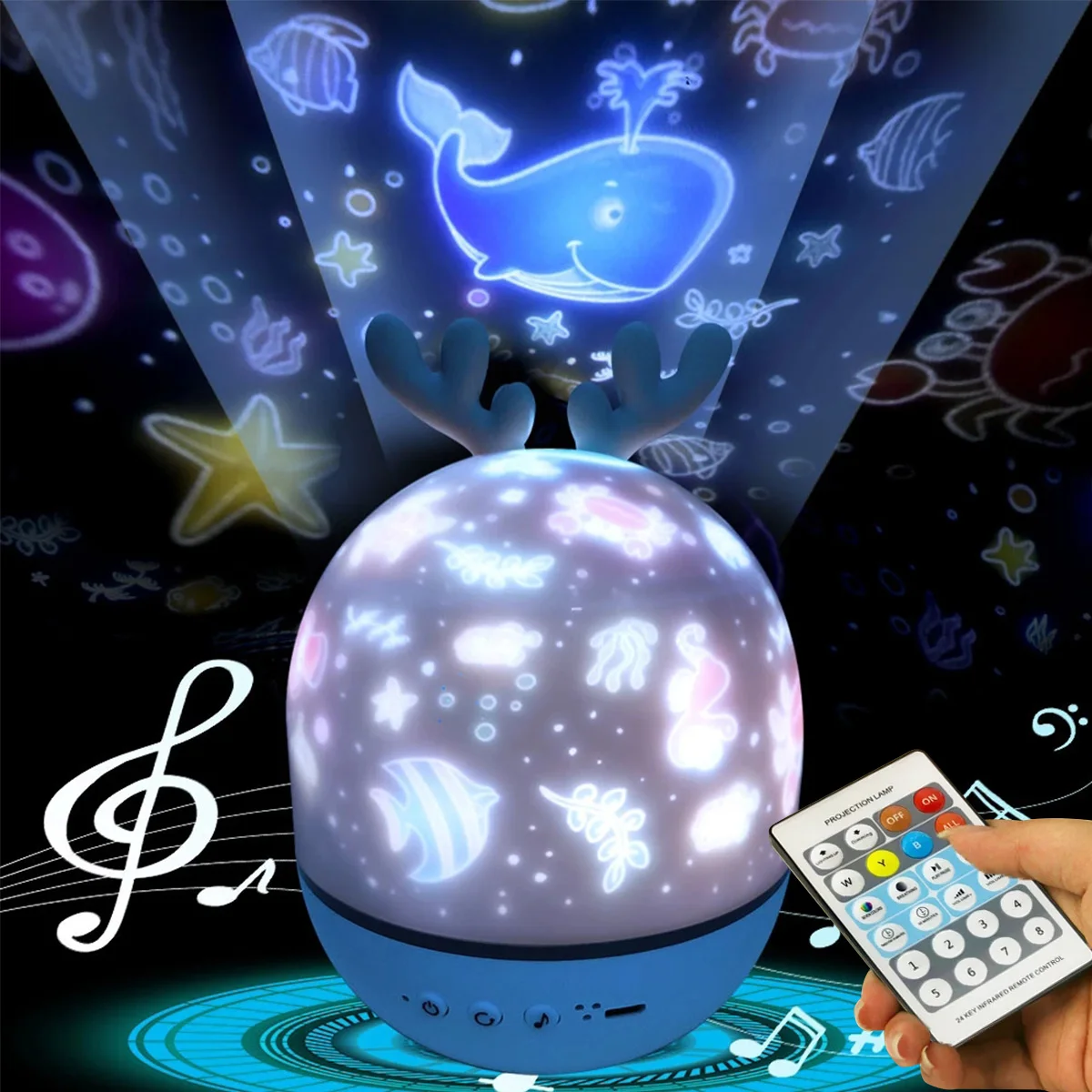 

Starry Sky Projector Night Light With BT Speaker Remote Controller Rechargeable Rotate LED Lamp Colorful Star Kids Baby Gift