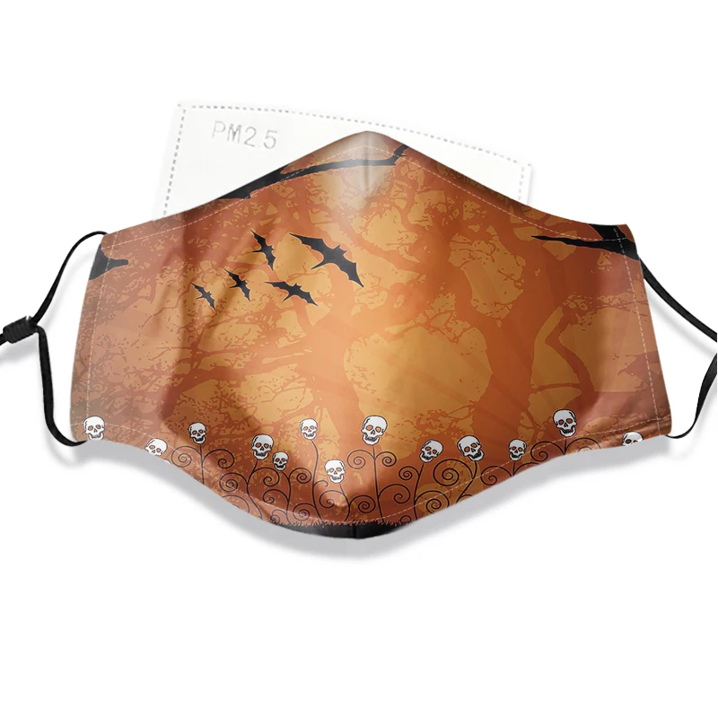 

Halloween print mask, adult and children cotton mask, washable, reusable, anti fog and haze dust mask with 2 filters.