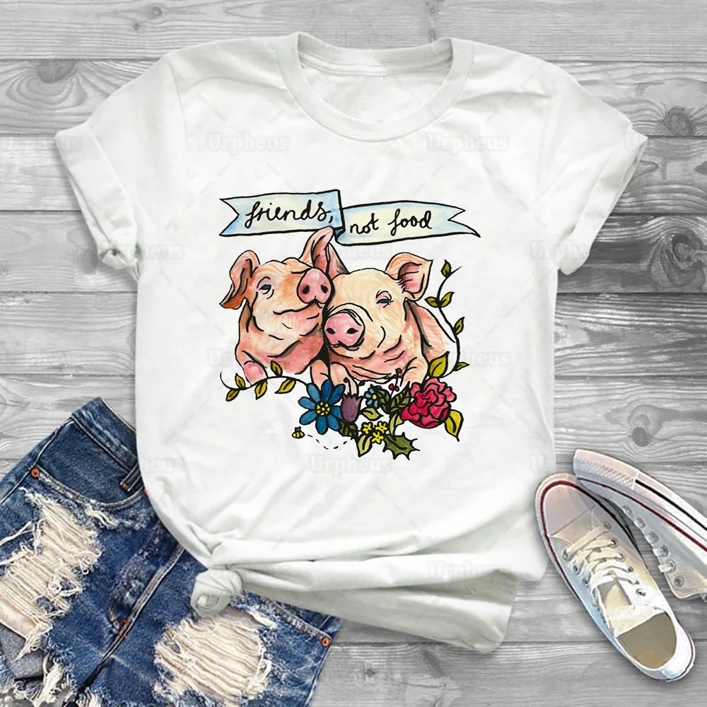 Футболка с надписью Friends Not Food Pig Вегетарианская Милая футболка для вегетарианцев