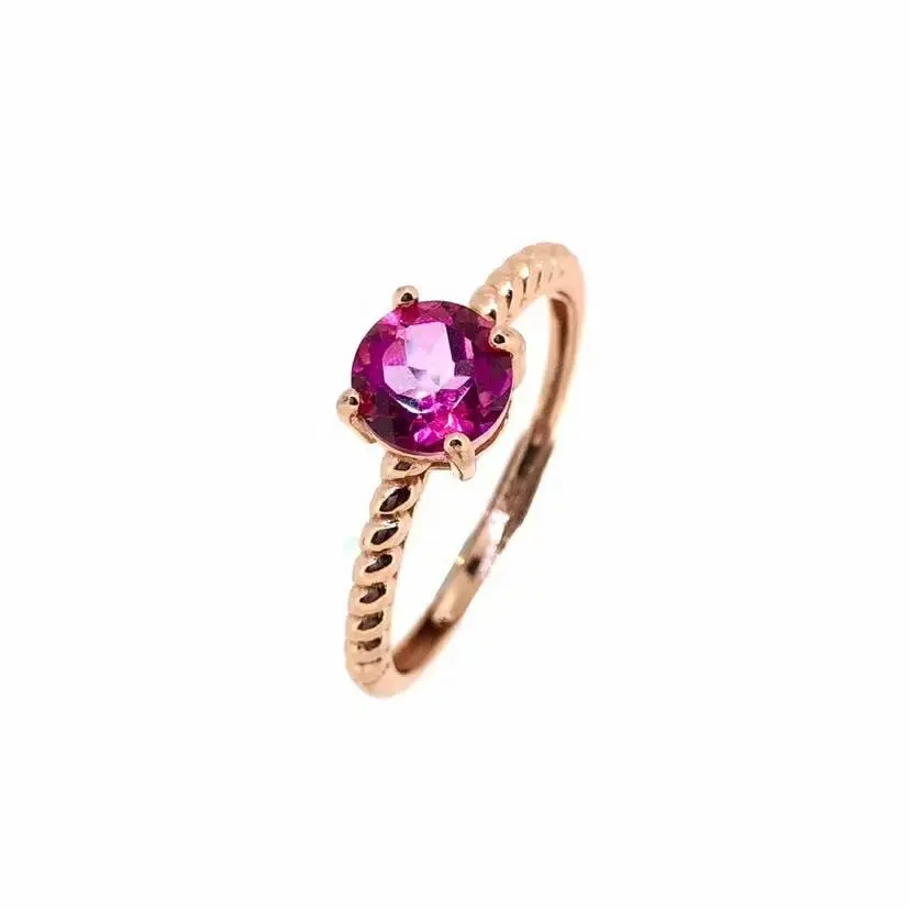 

SHILOVEM 925 SILVER STERLING RINGS NATURAL TOPAZ PINK WOMAN OPEN CLASSIC FINE JEWELRY GIFT ROUND WEDDING 10*10MM BJ101009AGFB