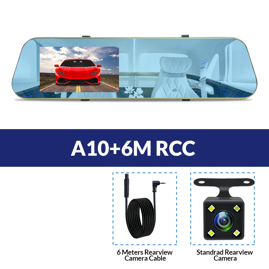 A10-6M RCC E-ACE Full HD Автомобильный Видеорегистратор Цифровой Видеорегистратор Синий Авто Заднего вида Камера с Двумя Объективами Зеркало Заднего Вида Автомобиля Регистратор Тире видеокамеры - Название цвета: A10-6M RCC