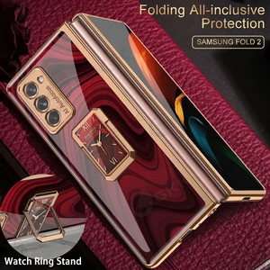 gkk luxury plating glass case for samsung galaxy z fold 2 case with ring stand protection cover for samsung galaxy z fold 2 5g free global shipping