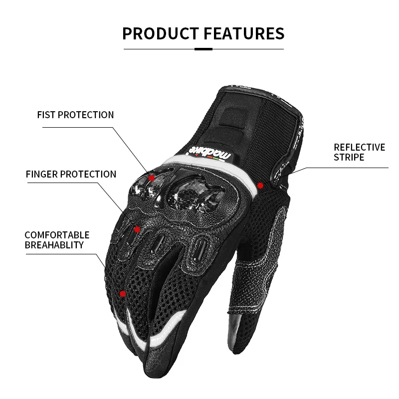 Motorcycle Gloves Leather Touch Screen Breathable Carbon Fiber Protective Gloves Guantes Moto Motocross Racing Gants Glove