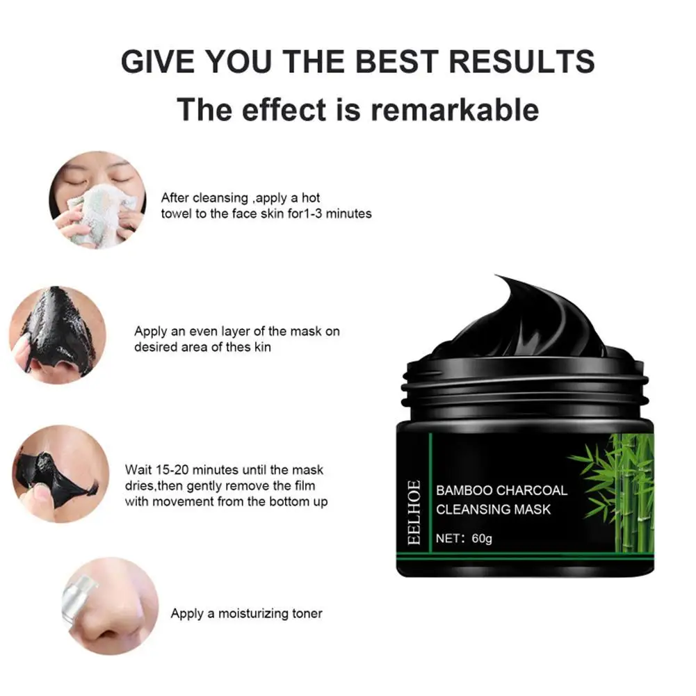 

60/120g Bamboo Charcoal Tear Pull Black Mask Cleansing Oil-control Remove Shrink Pores Blackhead Care Acne Face Mask Q2G8