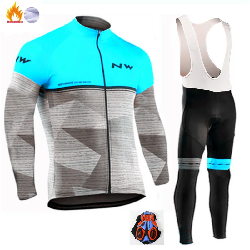 Fleece long sleeve 2019NW новая команда мужской набор для велоспорта флисовый теплый флисовый Джерси для езды на велосипеде теплый комплект для горного велосипеда - Цвет: Fleece long sleeve