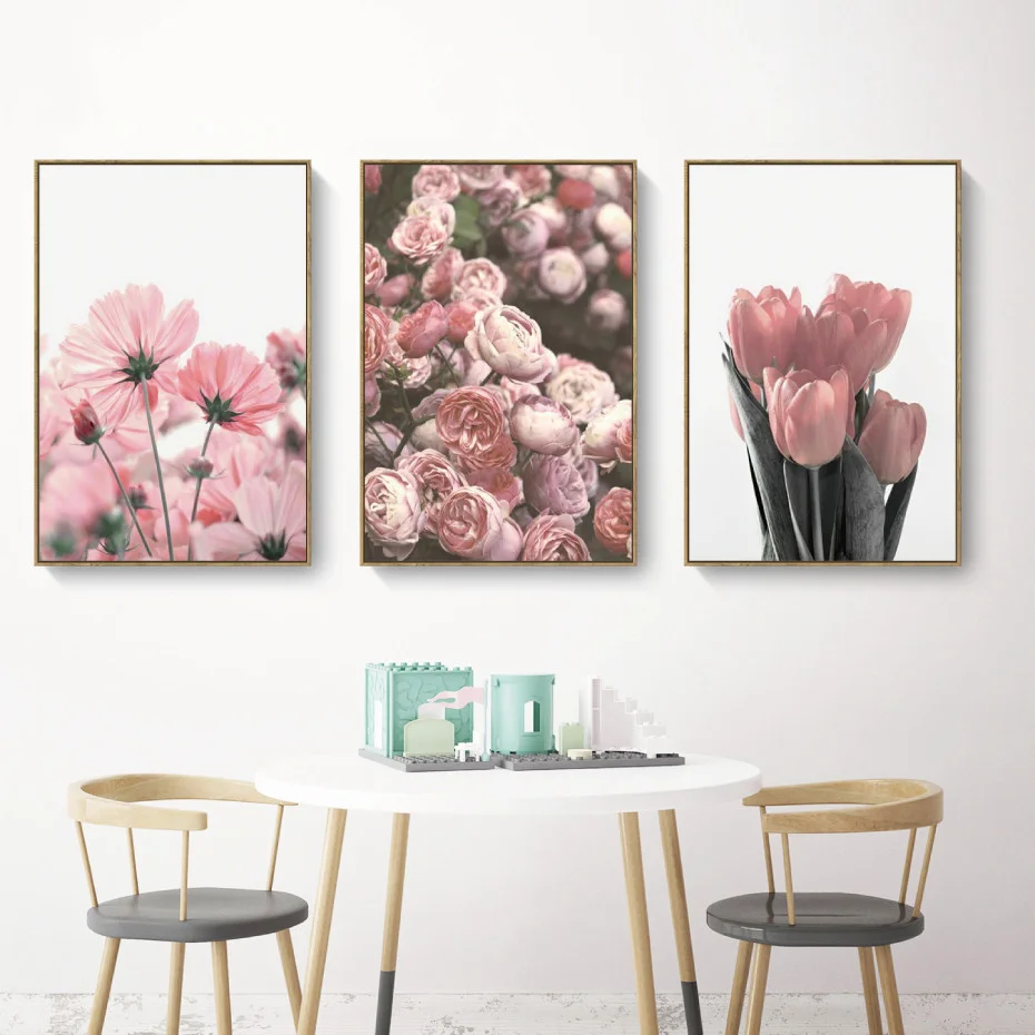Wall Art Холст Картина Nordic Плакаты и принты Розовый тюльпан цветок розы декоративные