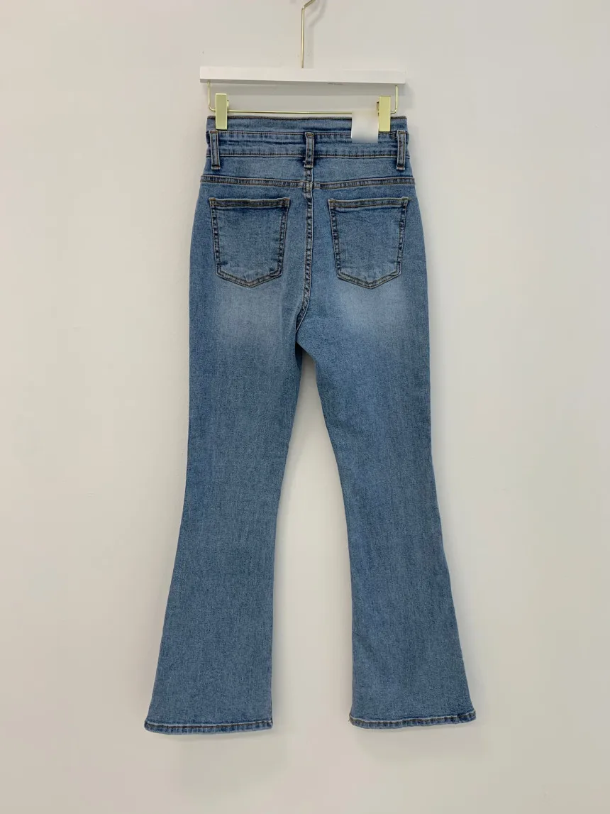 

Jeans Women Pants High Waist Ankle-length Trousers Korean 2021 Spring New Demin Slim Flare Pants Mujer