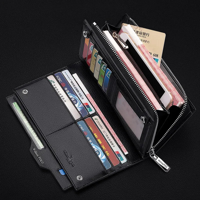 Длинный кошелек WILLIAMPOLO на молнии мужской клатч из натуральной кожи с отделением