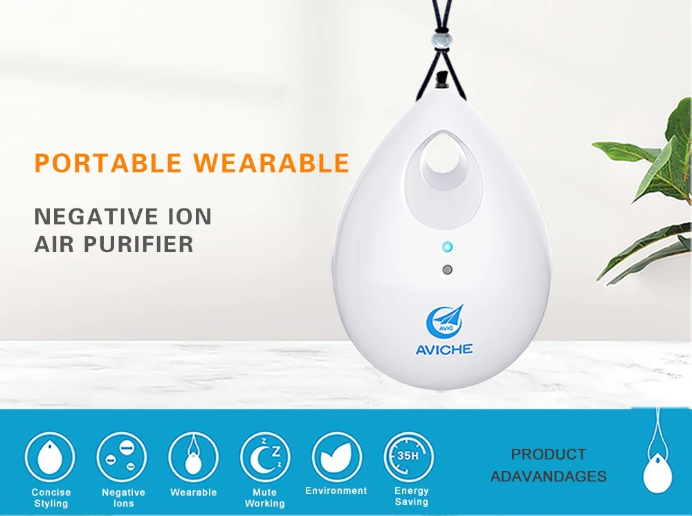 Personal Rechargeable and Portable Air Purifier Negative Ion Generator Purifies Air Eliminating Germs, Dust, Viruses, Bacteria