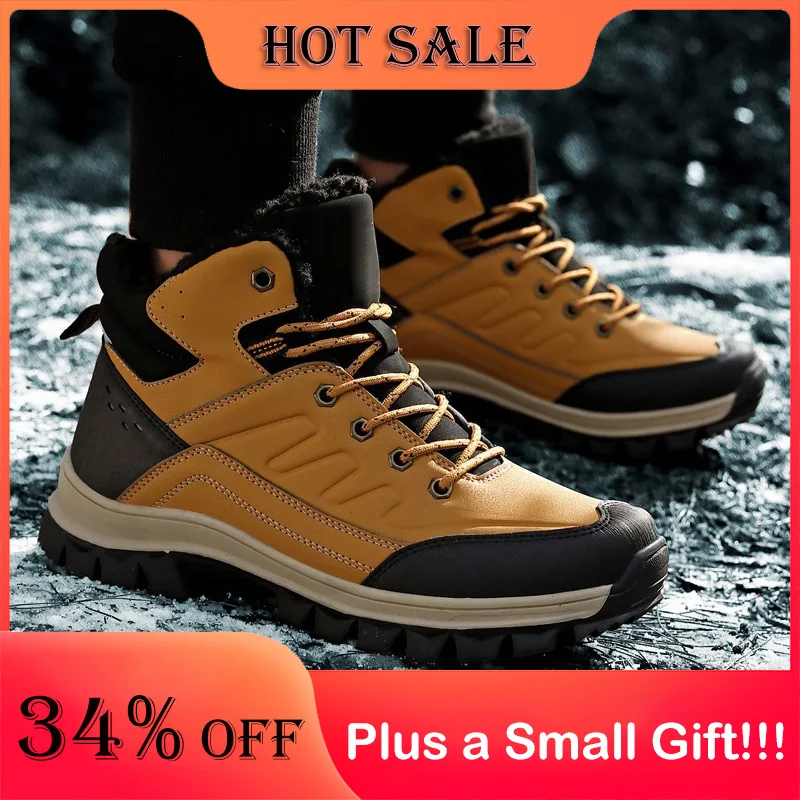 

Мужские зимние ботинки, походная обувь, повседневная обувь с флисовой подкладкой, зимние теплые прогулочные ботинки, обувь, плюшевые зимние...