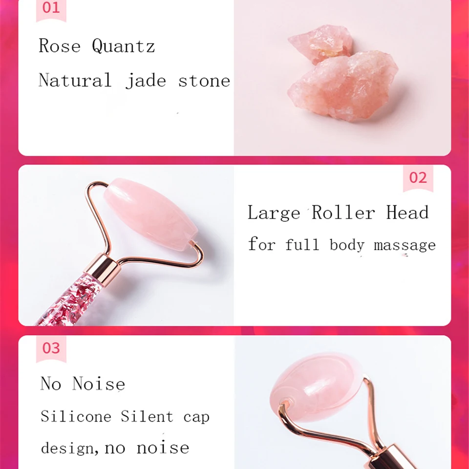 Натуральный розовый кварц нефрит роликовый лицевой массажер для тела Темный