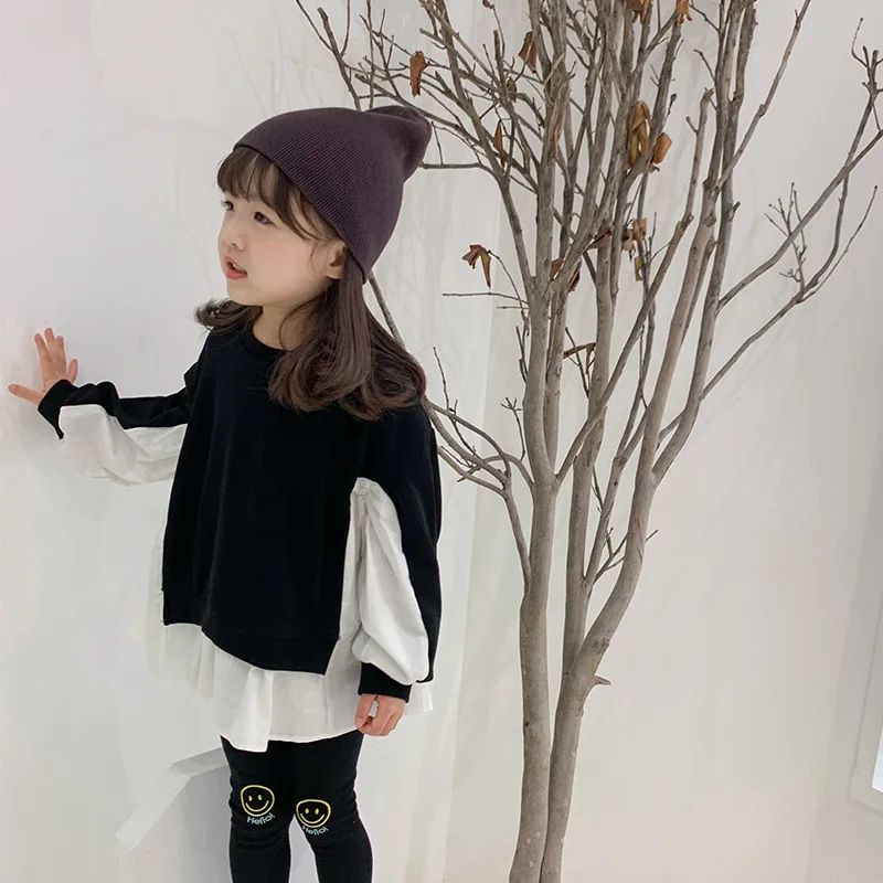 

2 To12 Years Kids Girls Two-Color Patchwork Shirt Korean Style Children 2021 Spring Loose Casual Tops Fashion Clothing, #9430