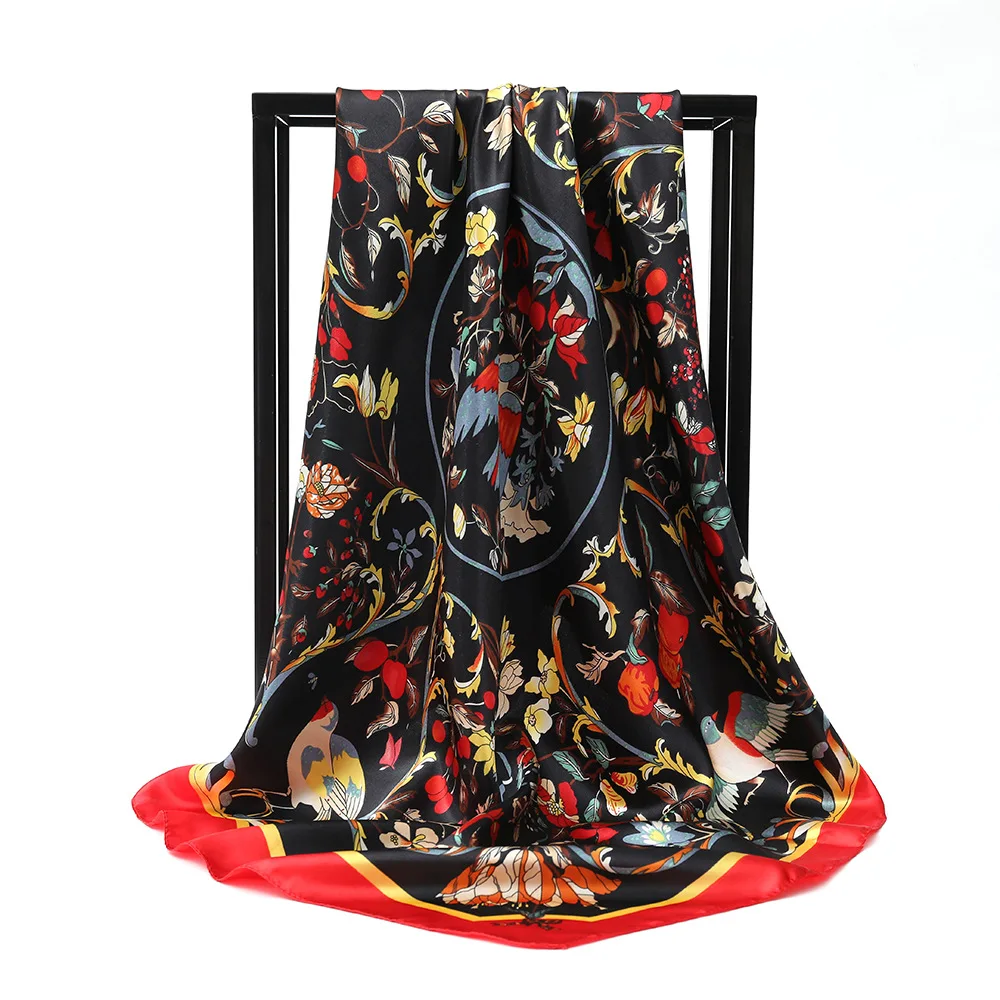 

Luxury New Print Square Scarf For Women Silk Shawl Neckerchief Female Head Wraps Headband Hair bands Foulard Satin Hijab Bandana