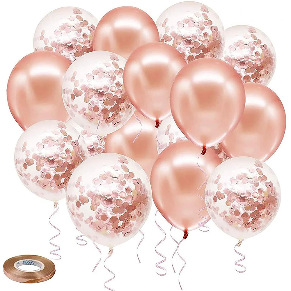 

50pcs/lot Rose Gold Confetti Balloons 12inch Birthday Balloons Rose Gold balloons Party Wedding Bridal Shower Baby Shower Decora