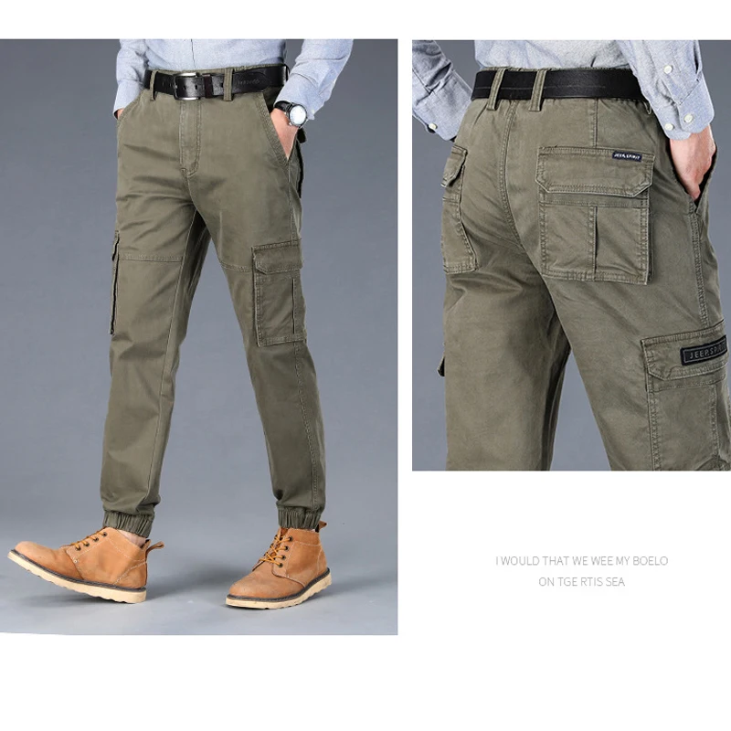 2020 Autumn New Men's Slim Fit Outdoor Casual Tooling Multi-pocket Small Feet Leg Pants Plus Size Fashion Cotton Long | Безопасность