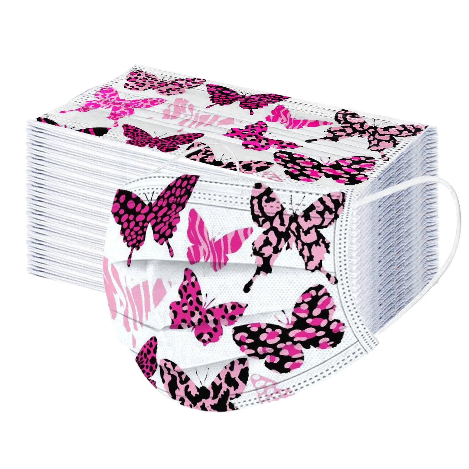 

50/100PCS Disposable Butterfly Printed Mask masque Breathing Dustproof Monochrome 3-Layer Face Masks mascarillas desechables
