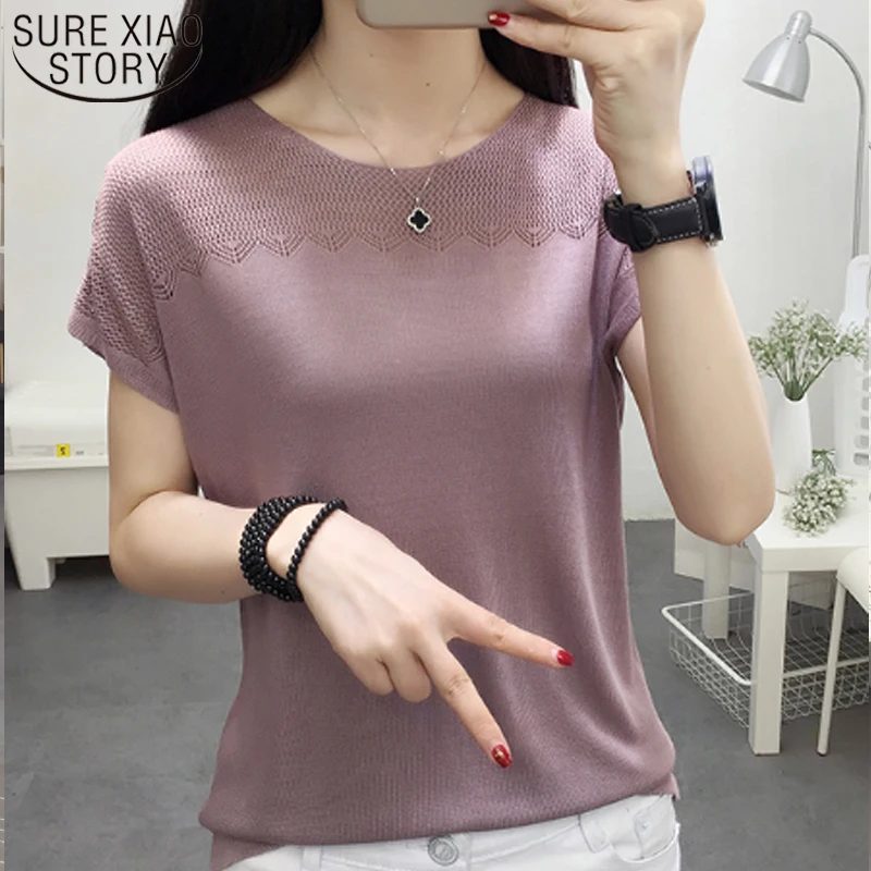 Женская трикотажная рубашка розовая синяя белая весна лето 2021 вязаный Топ из