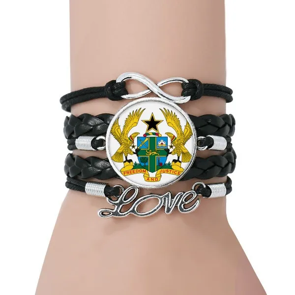 Гана Африка Национальный эмблема браслет любовь черный витой кожаный веревочный