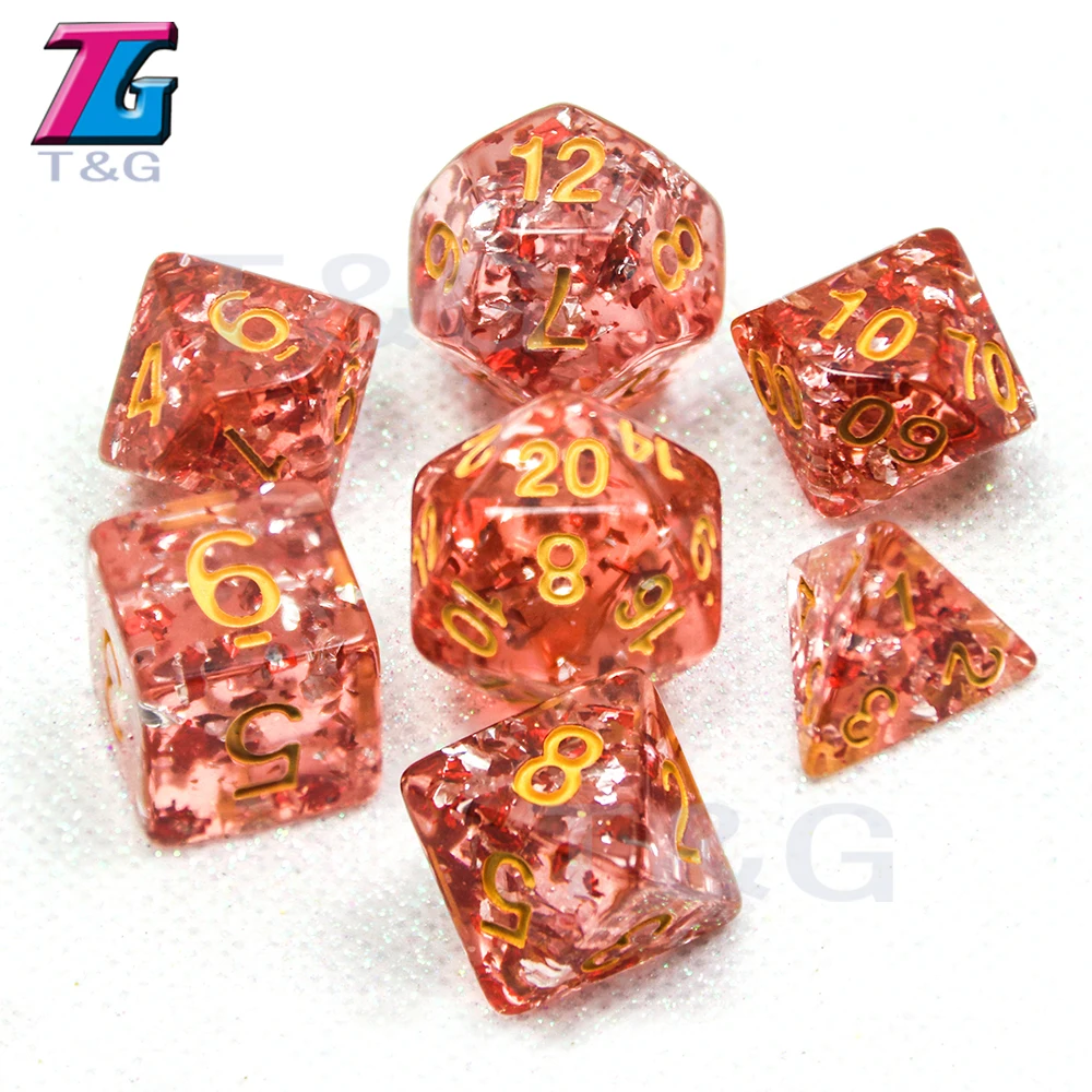 Dnd Rpg TRPG 7 шт./лот Набор цветных блестящих цифровых игральных костей D4 6 8 10 10% 12 20 для