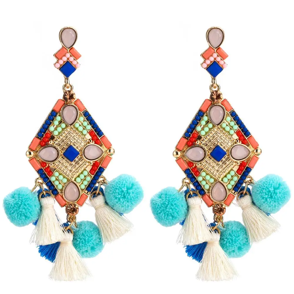 Богемные круглые полимерные бусины Длинные Винтажные серьги Этнические Ручной