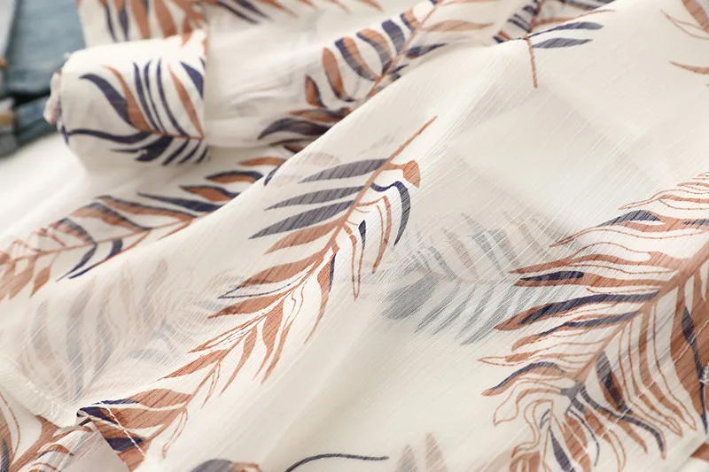 

Hsa women vintage leaf print casual kimono Blouse shirts women retro business blusas chic femininas tops