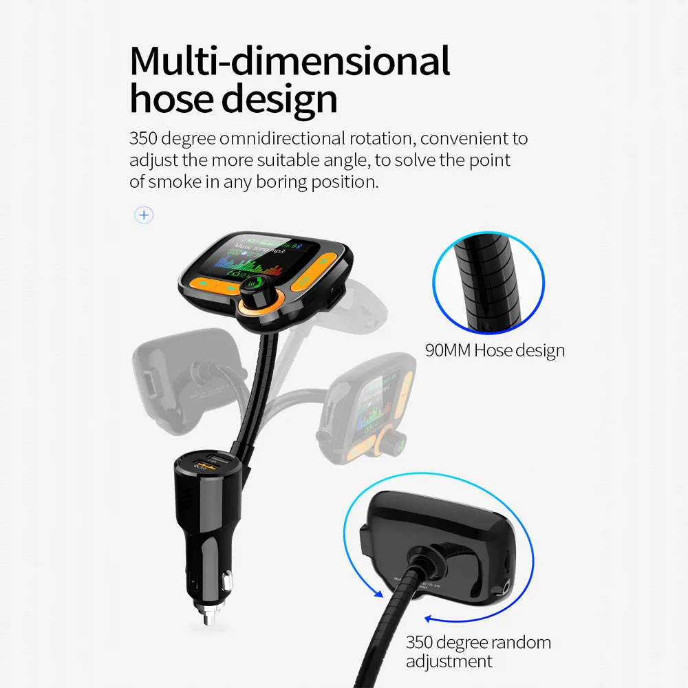 FM-модулятор с поддержкой Bluetooth 5 0 mp3-плеер цветным экраном 1 77 дюйма и двумя