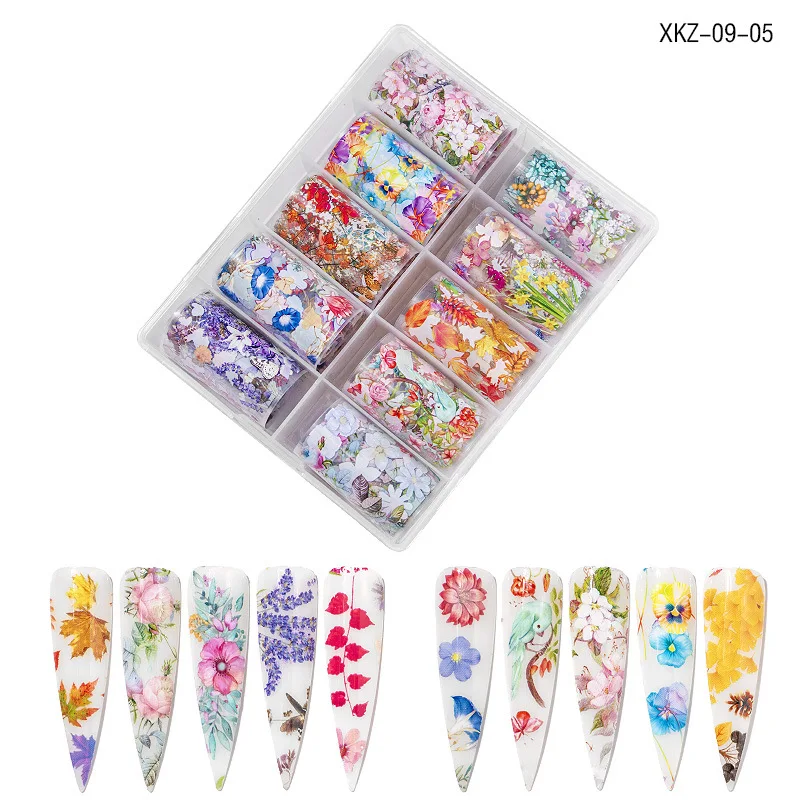 10 шт. 4*100 см Фольга для ногтей переводная Наклейка Набор для ногтей наклейки цветок газета новости Микс Дизайн ногтей украшения обертывания